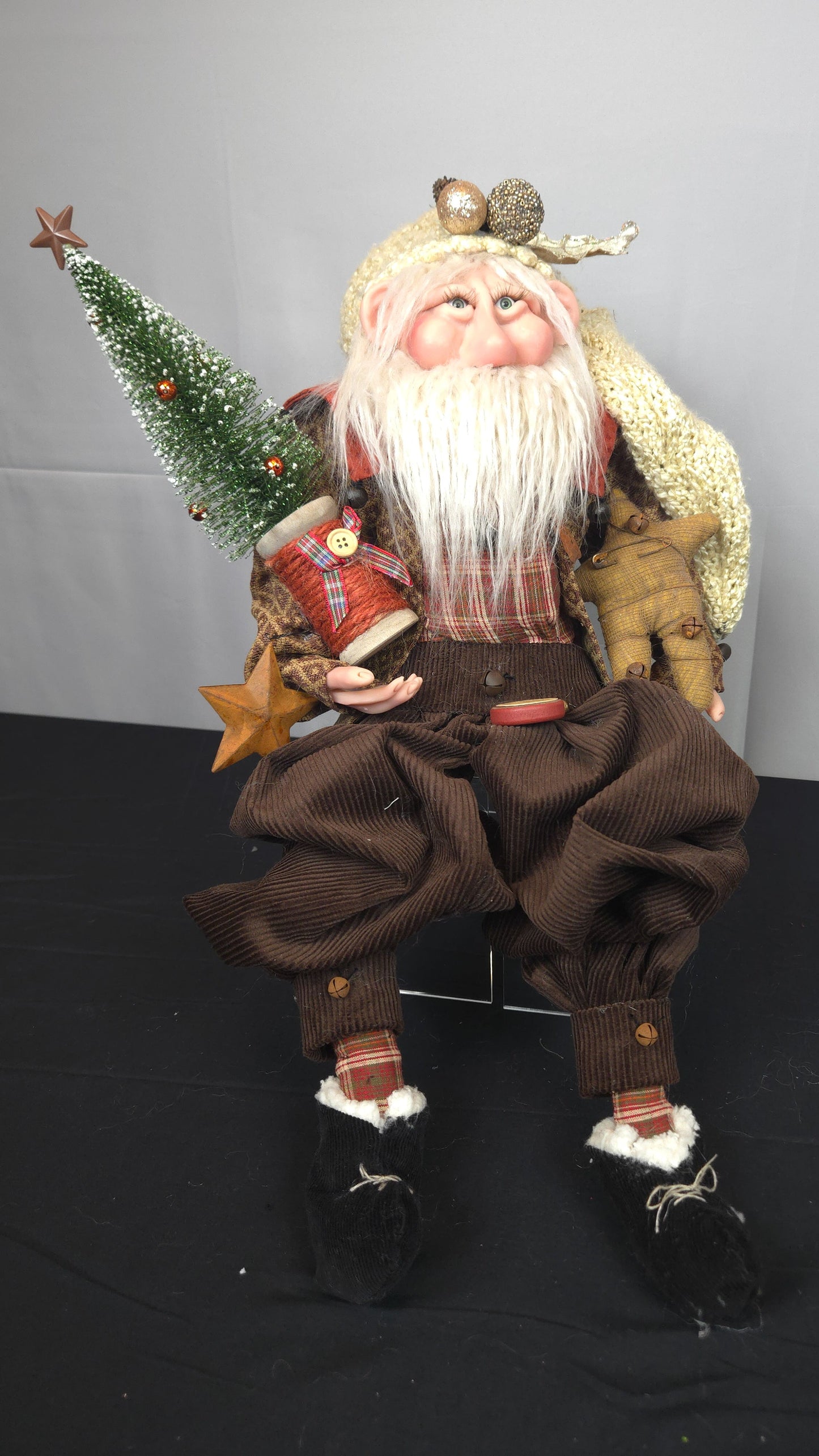 Santa Doll Holding Christmas Tree and Stuffed Prim Star