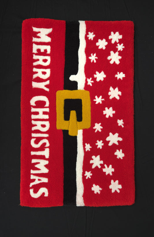 Merry Christmas Red Rug with Santa's Belt
