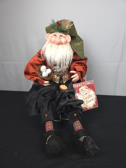 Santa Doll With Nest of Eggs and Sign