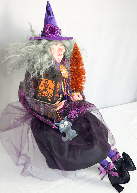 Witch Doll with Lantern and Halloween Tree