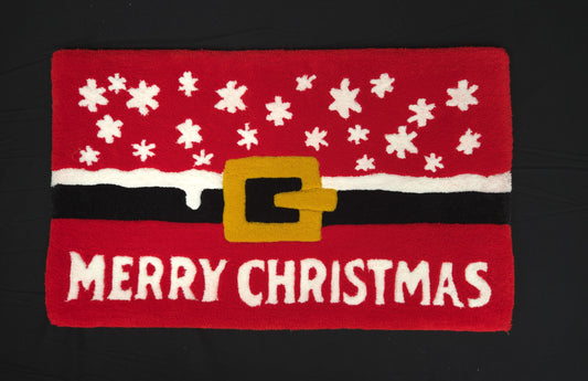 Merry Christmas Red Rug with Santa's Belt