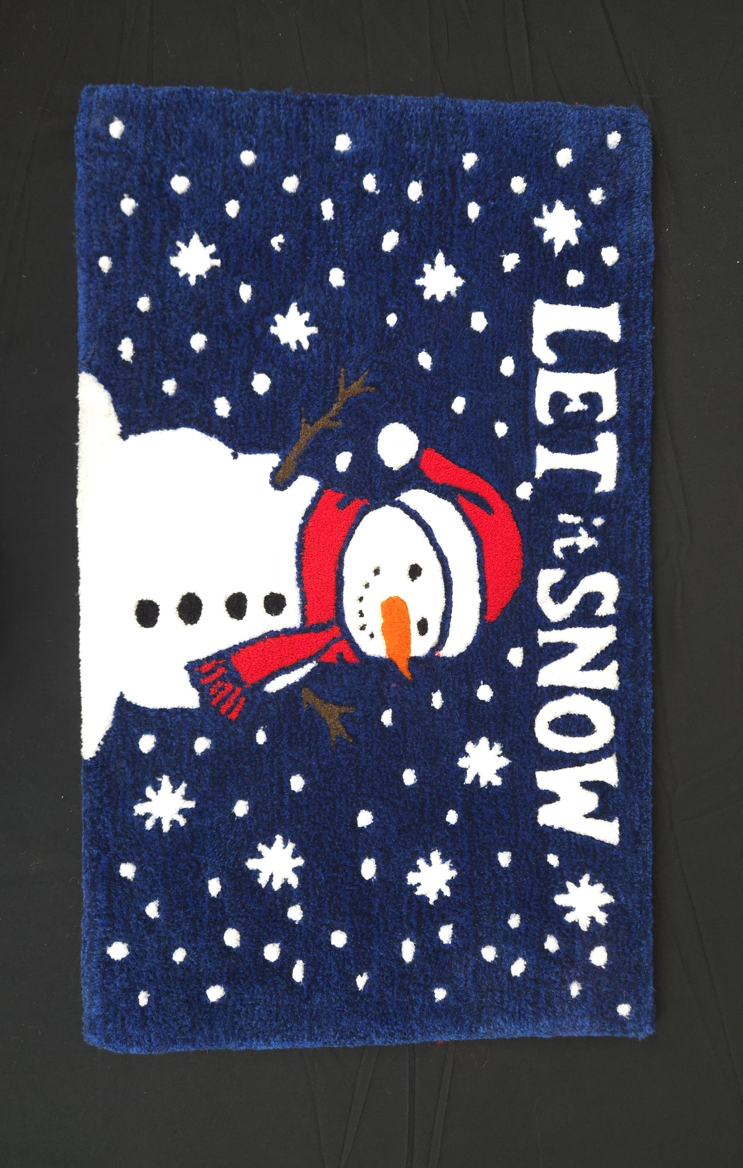 Let is Snow Blue Rug with Snowman and Snow