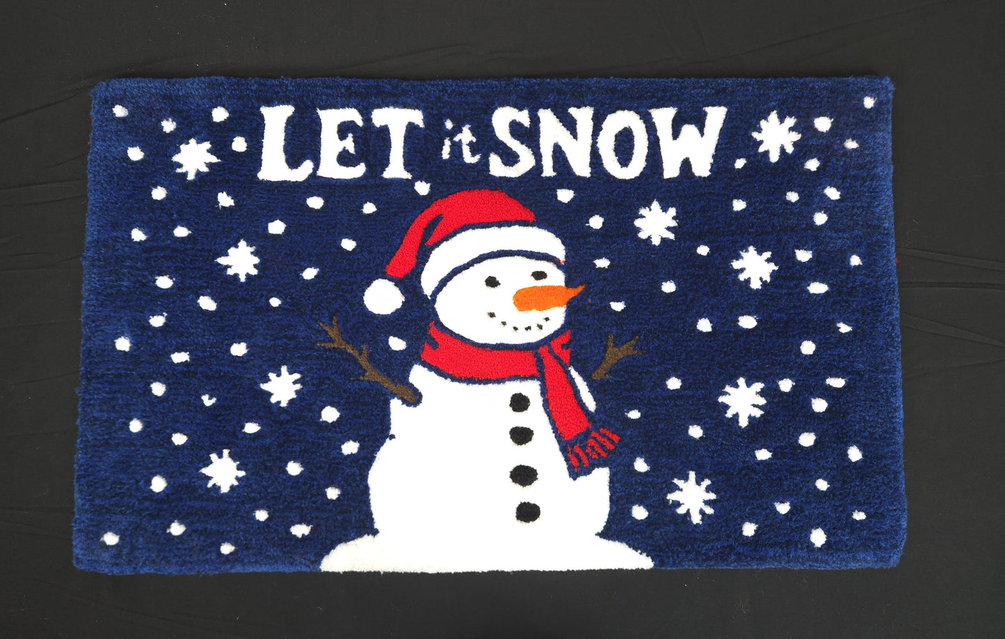Let is Snow Blue Rug with Snowman and Snow