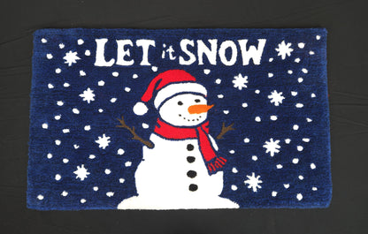 Let is Snow Blue Rug with Snowman and Snow