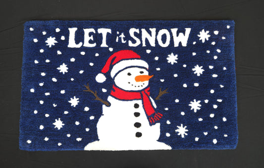 Let is Snow Blue Rug with Snowman and Snow