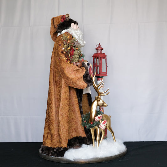 Santa Claus with Gold Reindeer and Lantern Lamp