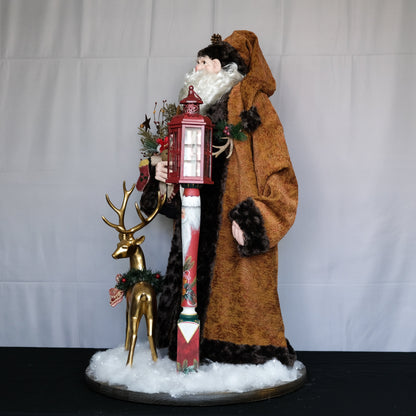 Santa Claus with Gold Reindeer and Lantern Lamp