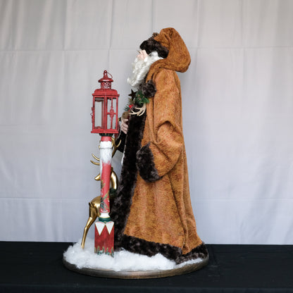 Santa Claus with Gold Reindeer and Lantern Lamp