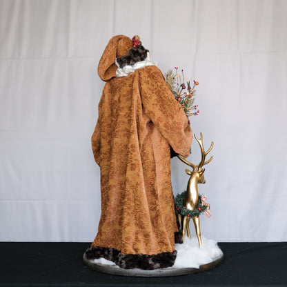 Santa Claus with Gold Reindeer and Lantern Lamp