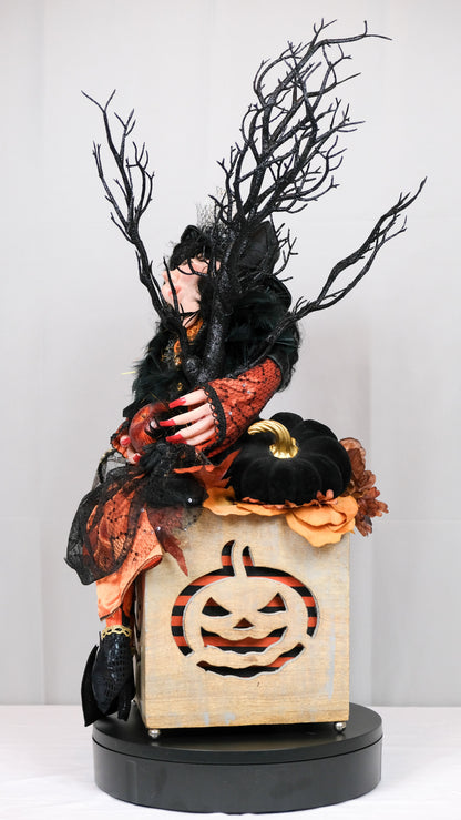 Witch Doll Light Up Pumpkin Box