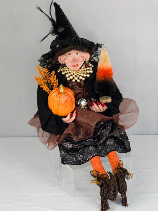 Witch Doll with Pumpkin and Halloween Tree