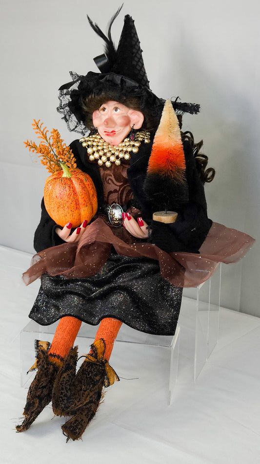 Witch Doll with Pumpkin and Halloween Tree
