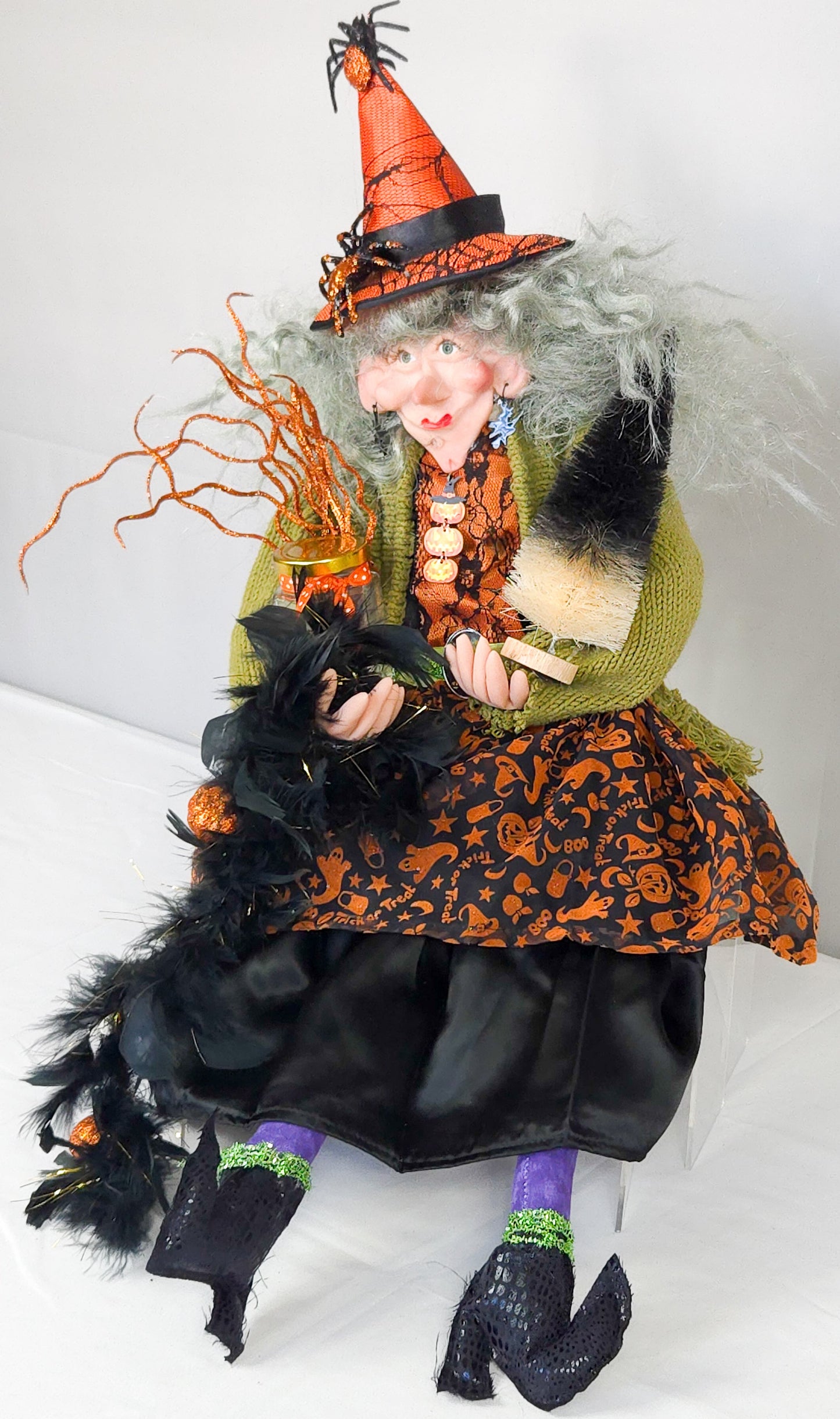 Witch Doll with Jar of Scorpion and Halloween Tree