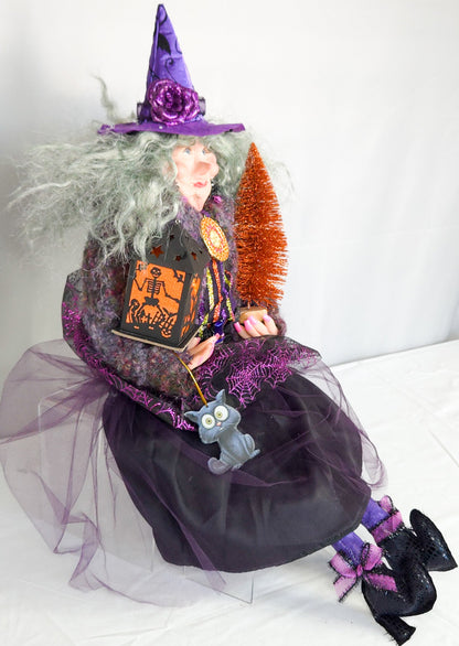 Witch Doll with Lantern and Halloween Tree