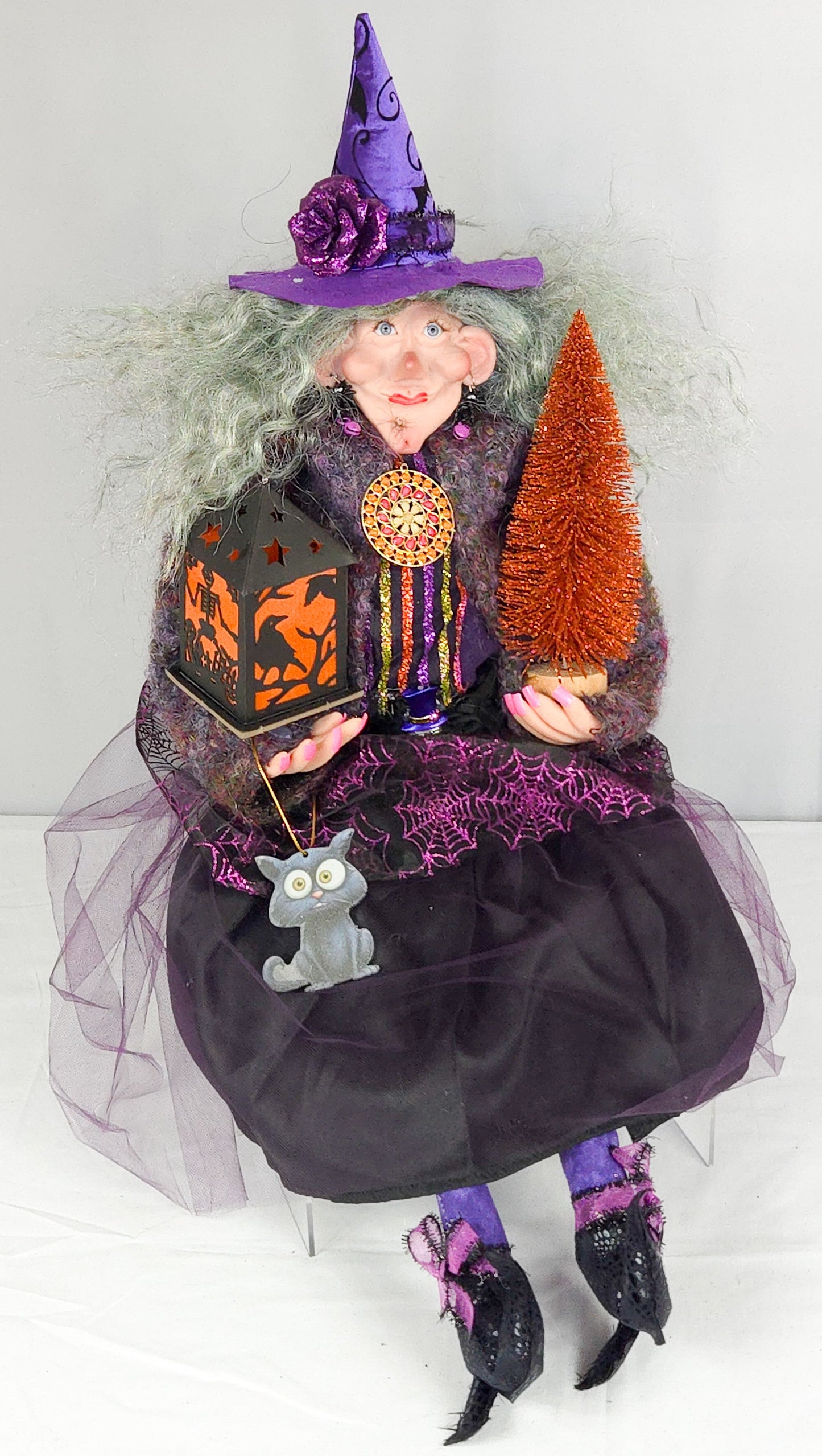 Witch Doll with Lantern and Halloween Tree
