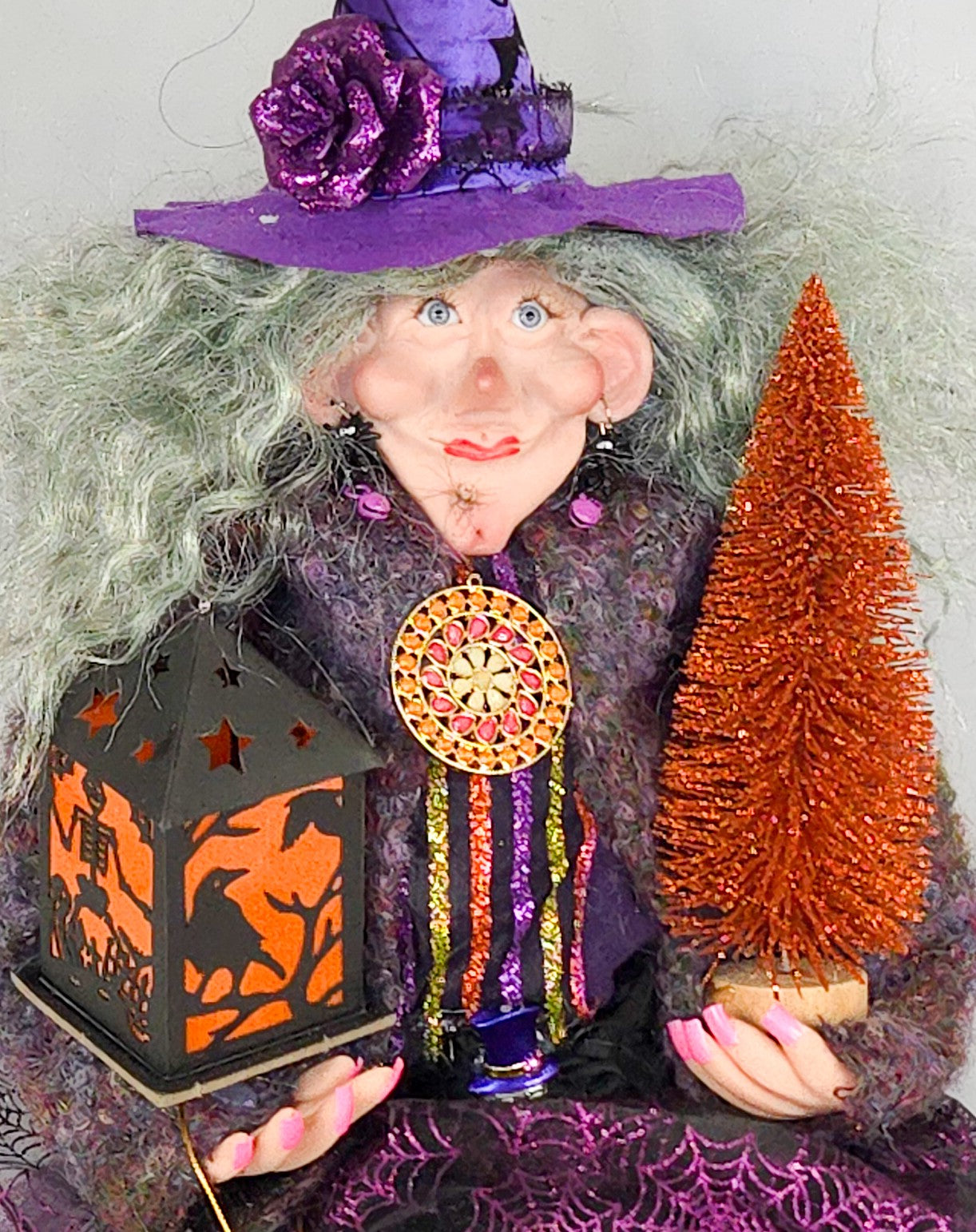 Witch Doll with Lantern and Halloween Tree