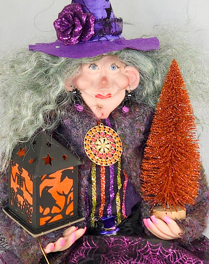 Witch Doll with Lantern and Halloween Tree