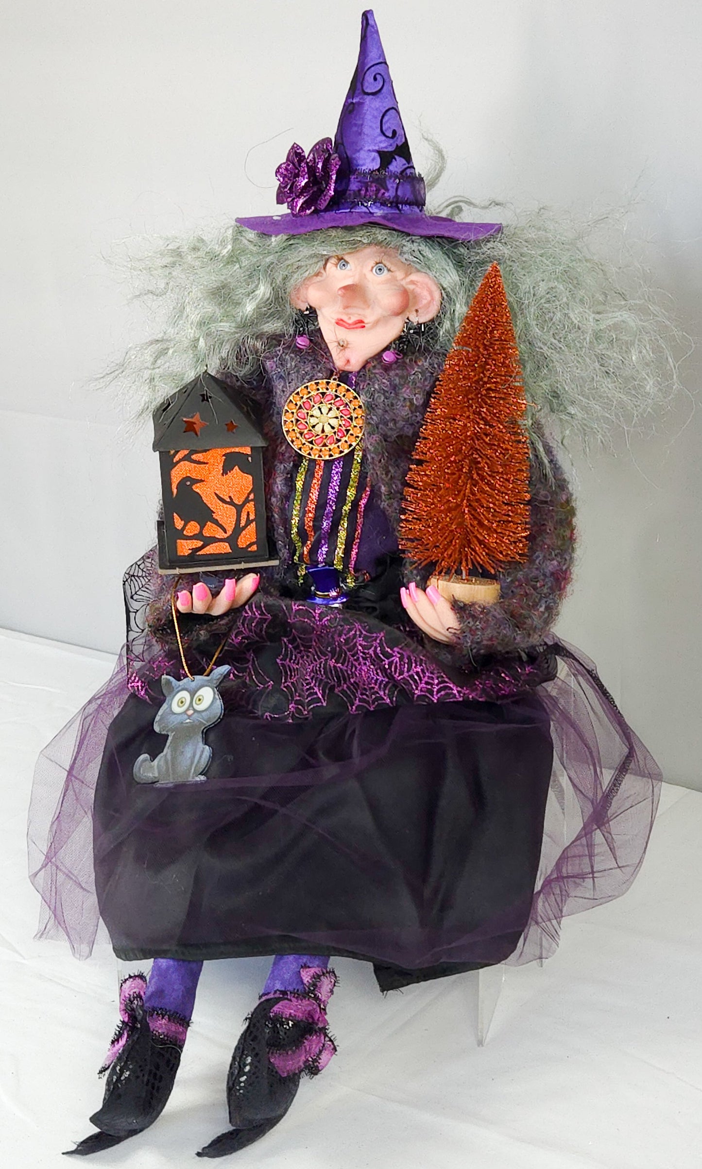 Witch Doll with Lantern and Halloween Tree