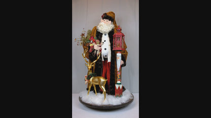 Santa Claus with Gold Reindeer and Lantern Lamp