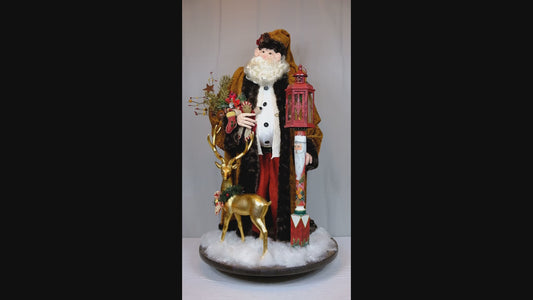 Santa Claus with Gold Reindeer and Lantern Lamp